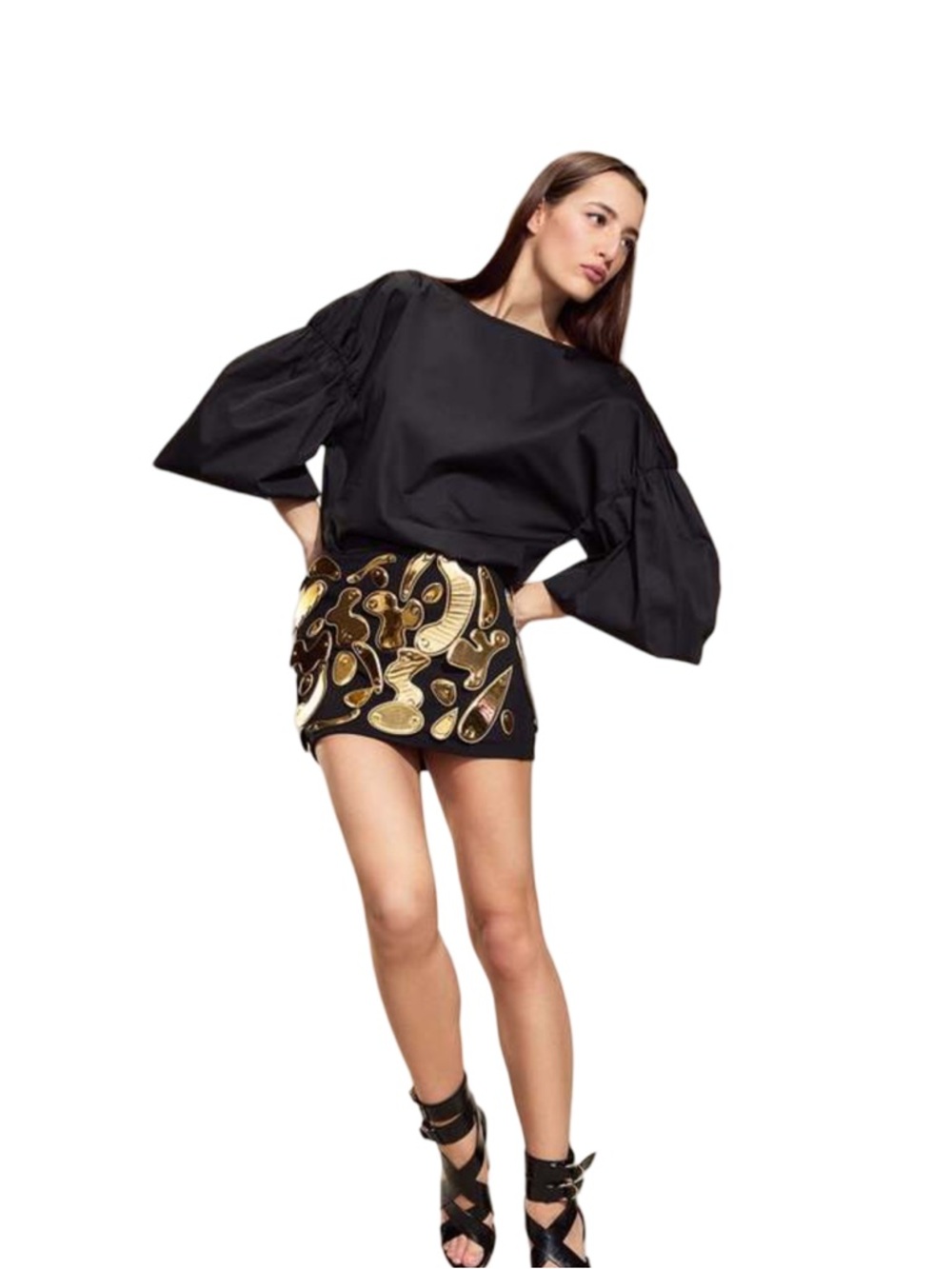 Cynthia Rowley Black Calypso Gold Embellished Mini Skirt NWT Size 6 - Picture 7 of 7